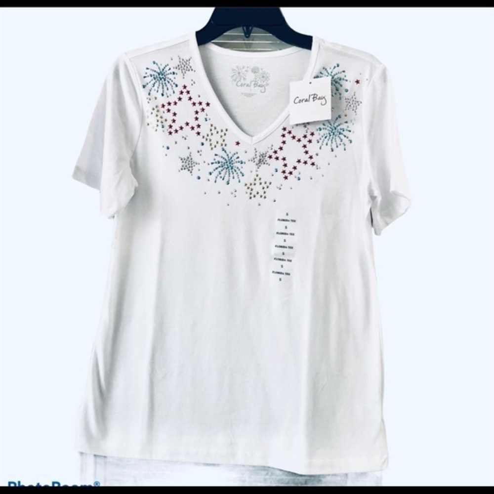 Coral Bay White women’s short sleeve top Sz S
